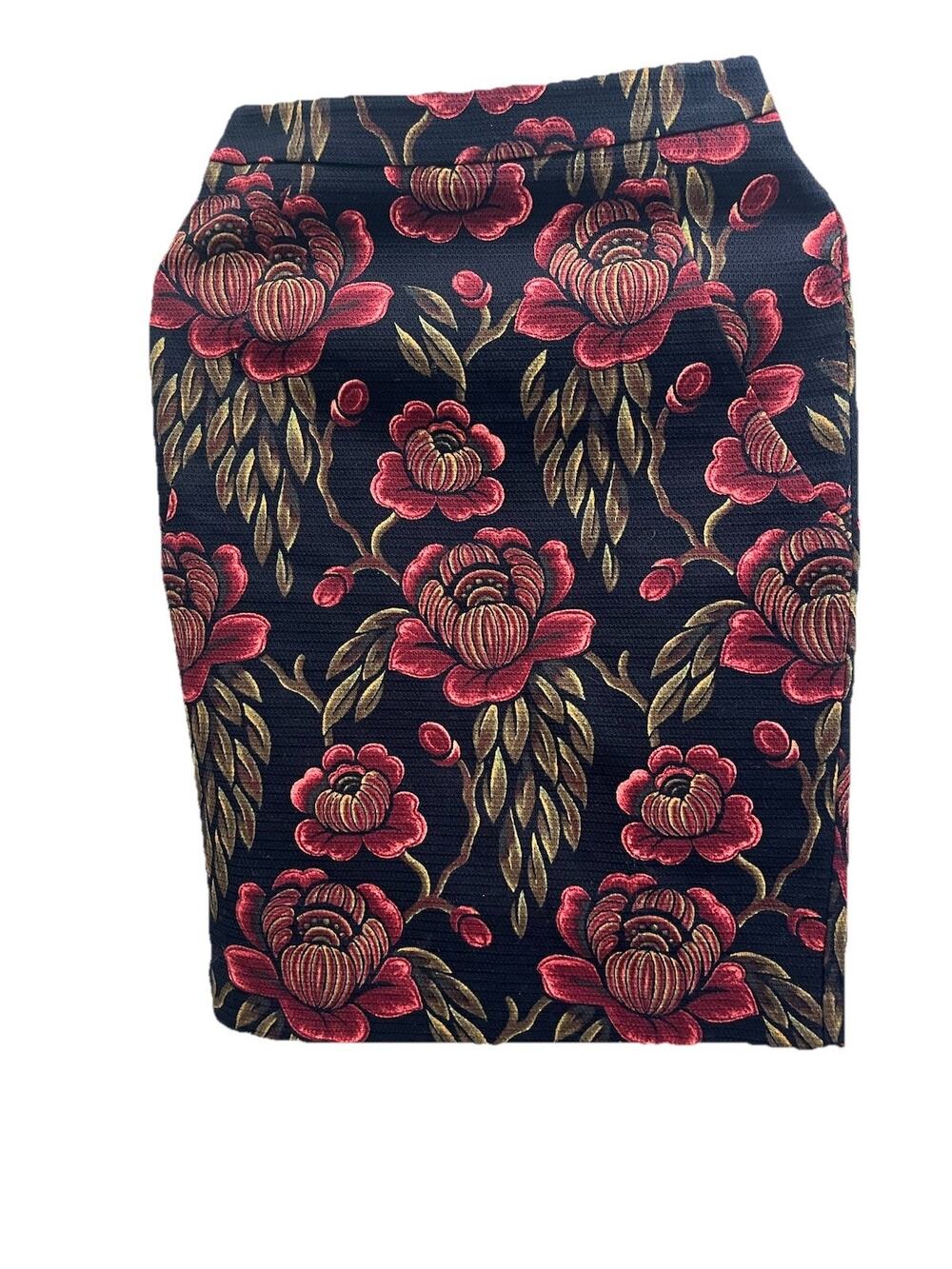Ann Taylor Floral Pencil Skirt Size 0 Navy Pink Textured Jacquard Lined Career